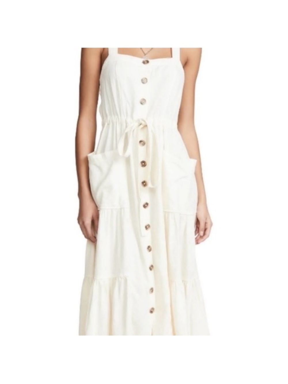Free People Ivory Button-Front Tiered Maxi Dress